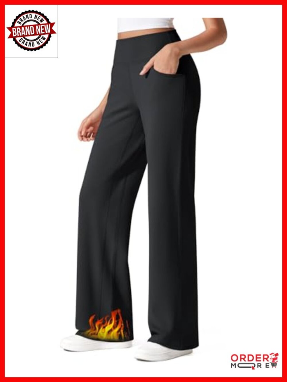 Fleece Lined Wide Leg Yoga Sweatpants with Pockets Thermal Winter